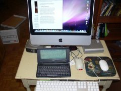 NEC MobilePro 780 sits on the Mac table with two mice